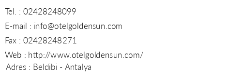 Hotel Golden Sun telefon numaralar, faks, e-mail, posta adresi ve iletiim bilgileri